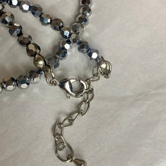 Silver Metallic Rhinestone Bead 18 Inch Necklace - Picture 4 of 6